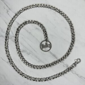 Juicy Couture Silver Tone Curb Chain Link Belt Logo Charm OS ✨